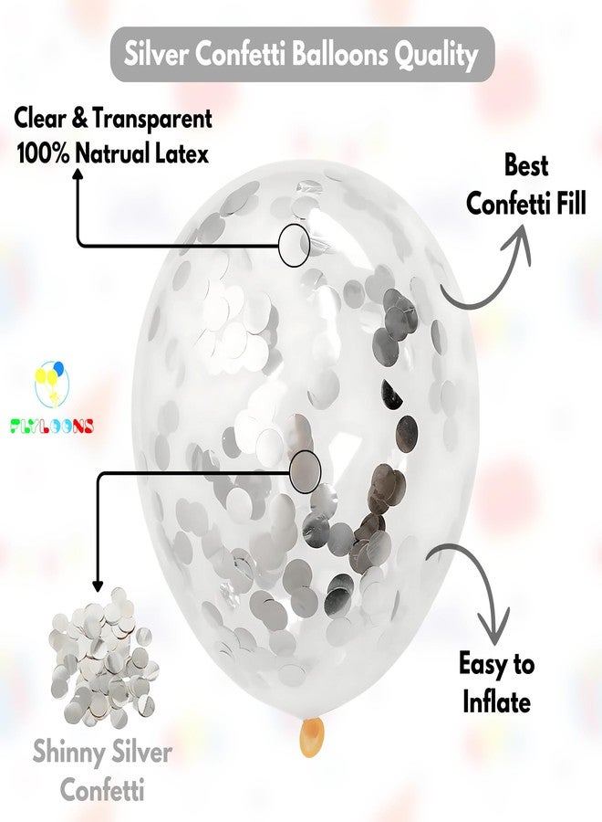 Flyloons Silver Happy Anniversary Banner with Confetti Balloons Decoration Kit for Men Women 8 Pcs Silver Colour Confetti Meatallic Balloons Reusable Happy Wedding Anniversary Banner - Image 5